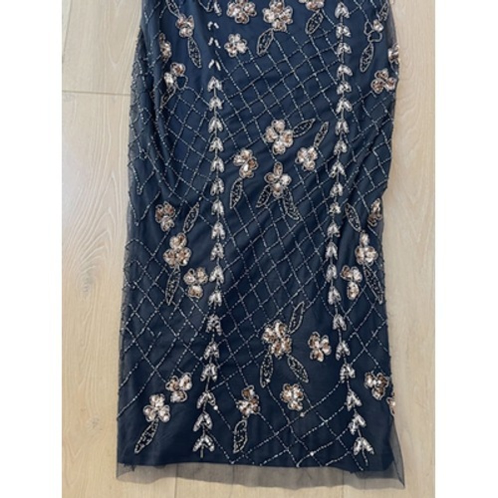 NEW Adrianna Papell Dress Womens Size 6 Blue Beaded Flutter Sleeve Midi *Flaw - Picture 5 of 13